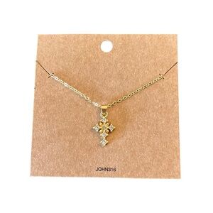 Gold Rhinestone Small Cross 16" Necklace John 3:16 Christian Faith Religious